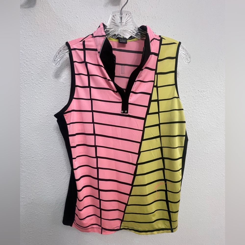 Jamie Sadock Pink and Yellow Striped Tank Top
